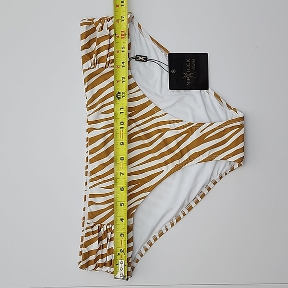 Niptuck Swim Natural Tan Zebra Print Bikini Bottom Gathered Hip Detail Sz 12 - Picture 12 of 14